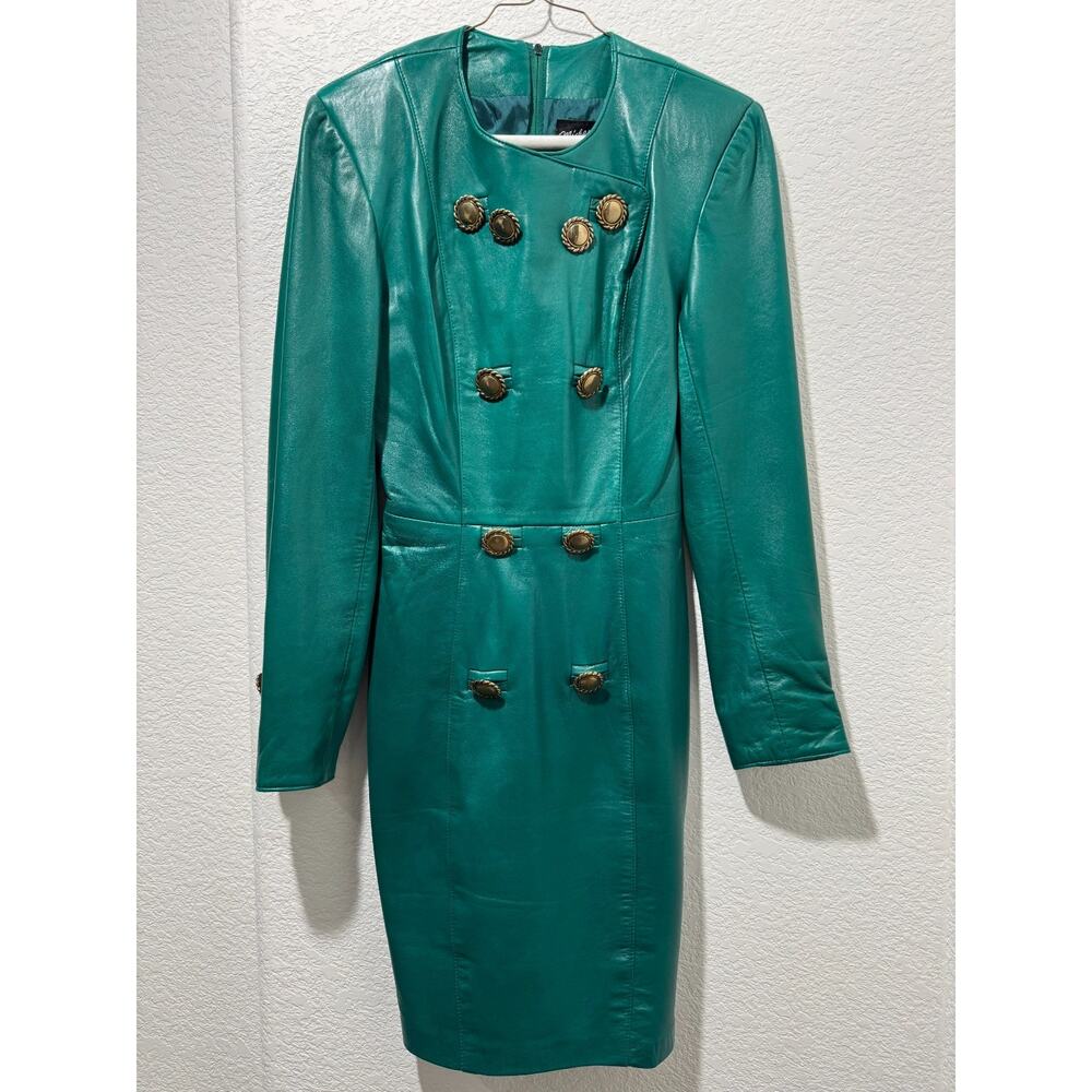 Vintage Michael Hoban North Beach Leather Green Coat Dress 5/6 Butter Soft MINT